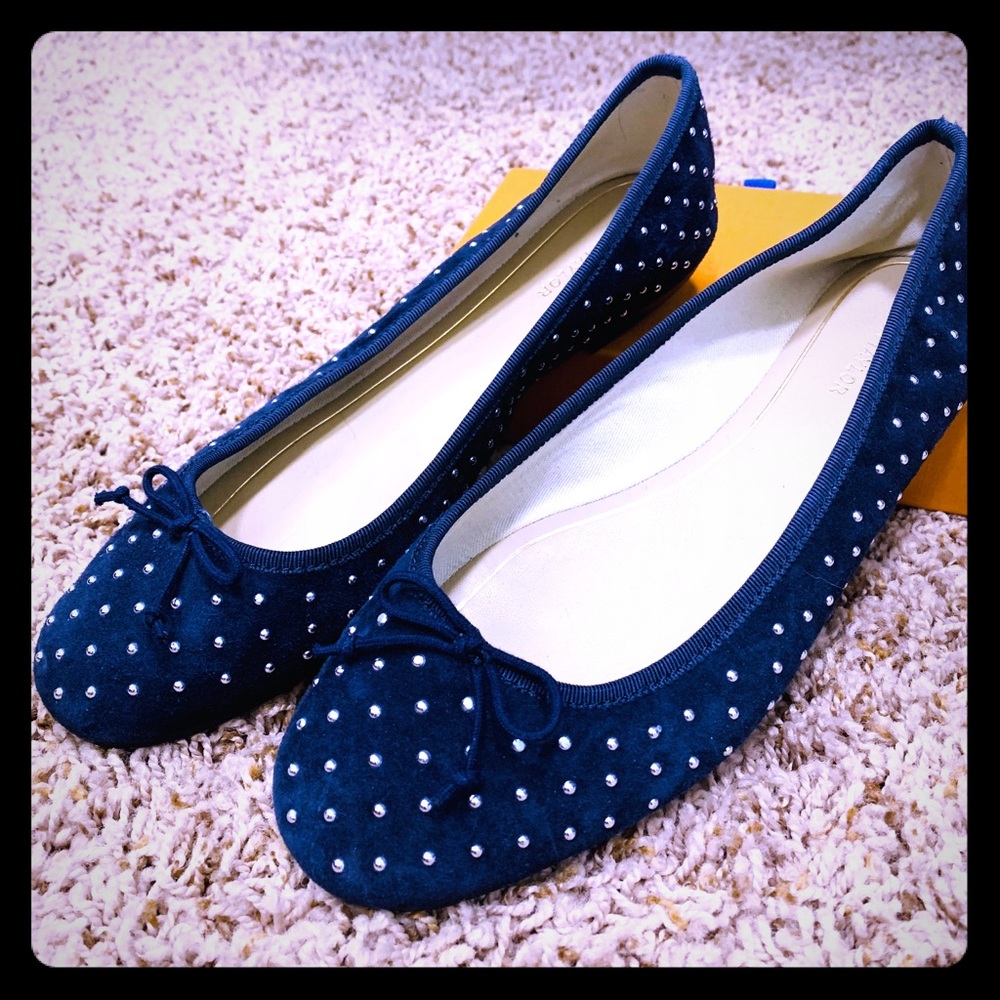 Blue Suede silver studded flats